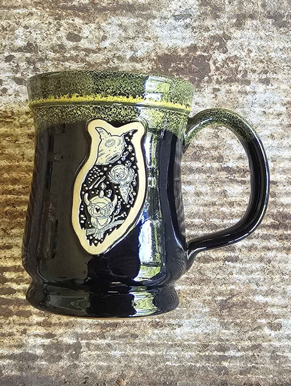 Deneen Pottery Scotty Russell Pizza Space Owl Mug
